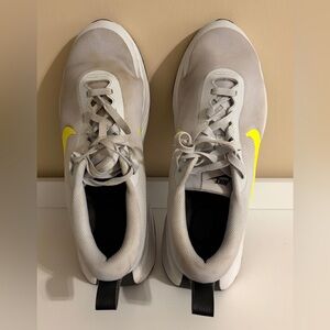 Nike Light Gray Sneakers with Neon Yellow Swoosh